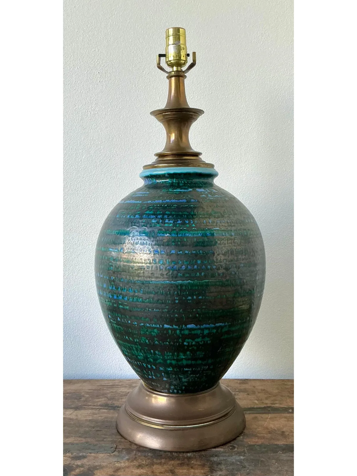 Vintage MCM Glazed Ceramic Lamp - Side view