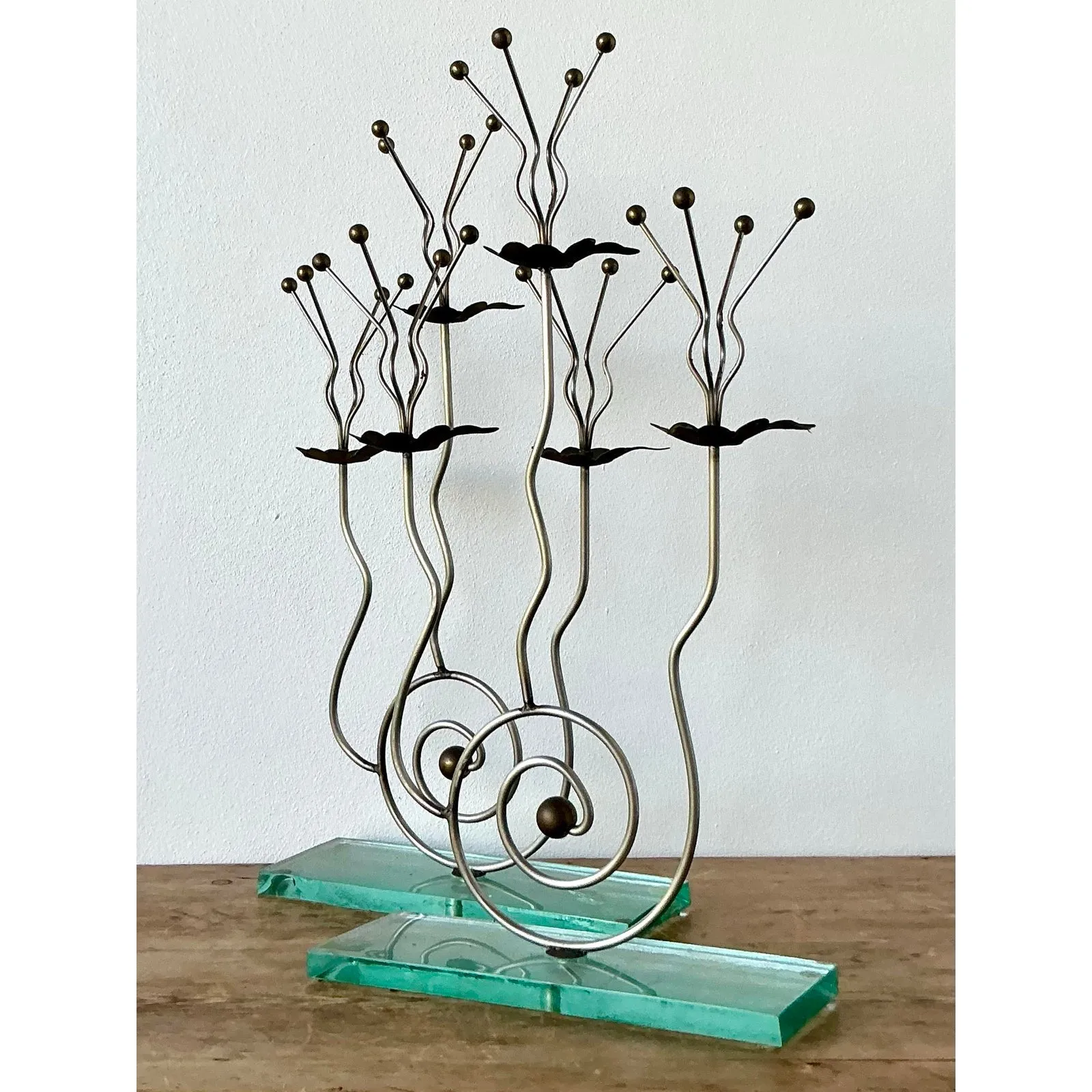 Vintage Postmodern Three Candle Candelabra After Tony Evans - A Pair — additional photo 4