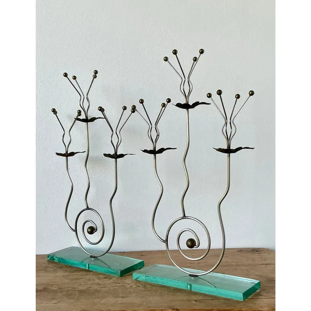 Vintage Postmodern Three Candle Candelabra After Tony Evans - A Pair — additional photo 5