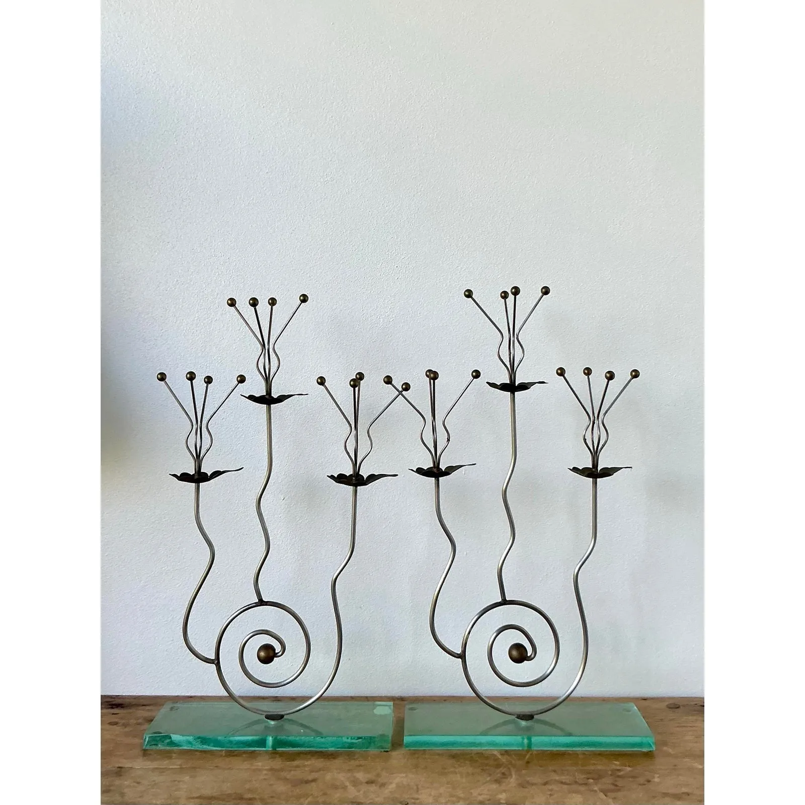 Vintage Postmodern Three Candle Candelabra After Tony Evans - A Pair — additional photo 6