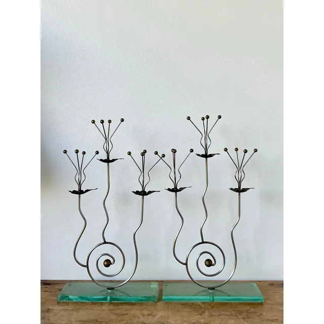 Vintage Postmodern Three Candle Candelabra After Tony Evans - A Pair — additional photo 6