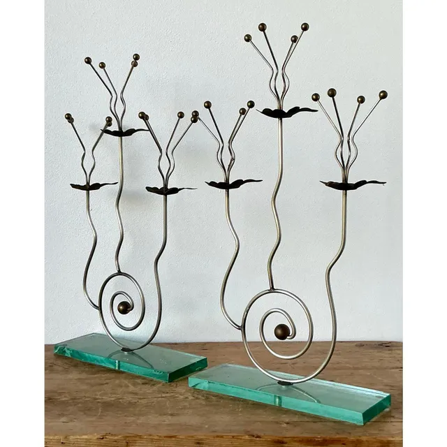 Vintage Postmodern Three Candle Candelabra After Tony Evans - A Pair — additional photo 7