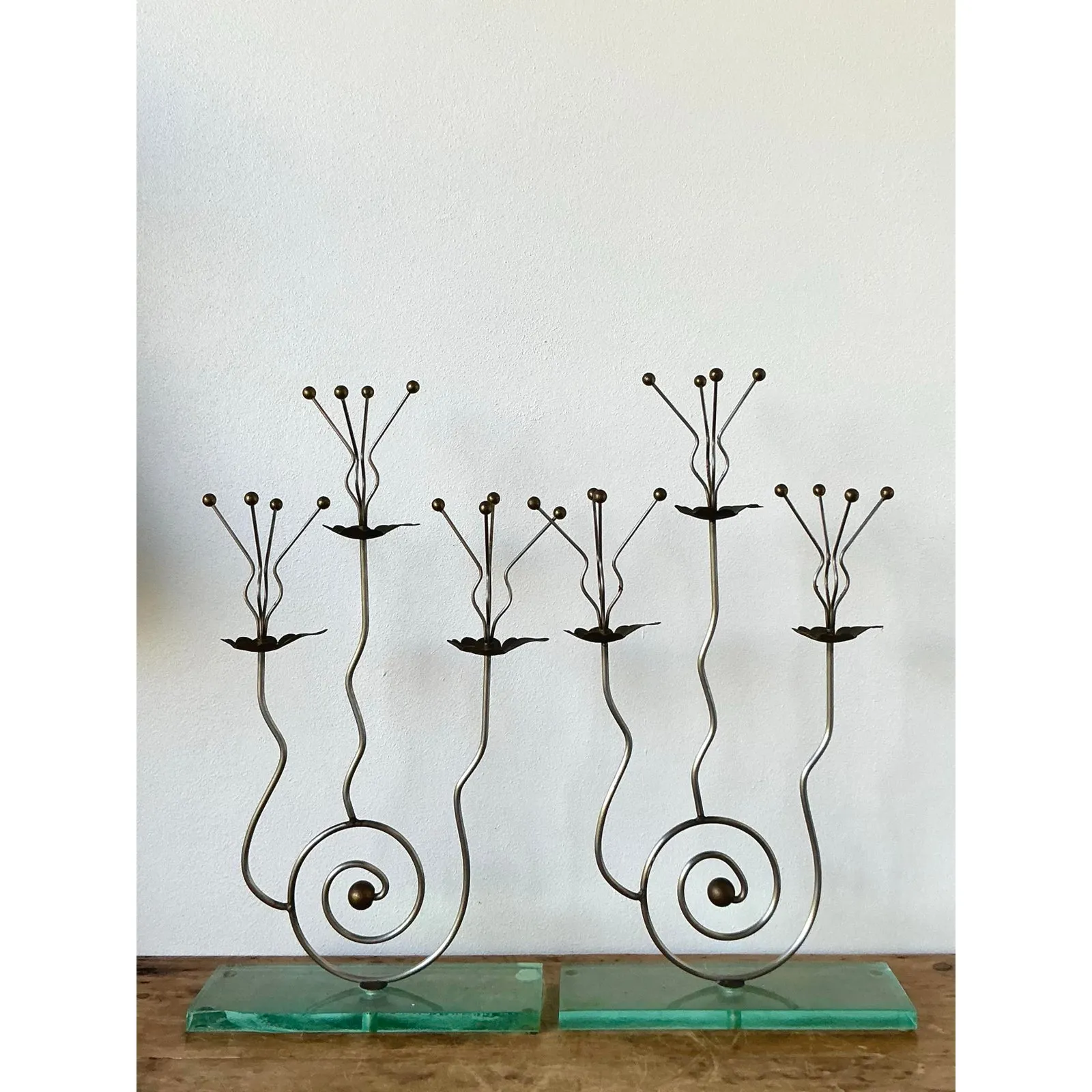 Vintage Postmodern Three Candle Candelabra After Tony Evans - A Pair — additional photo 2