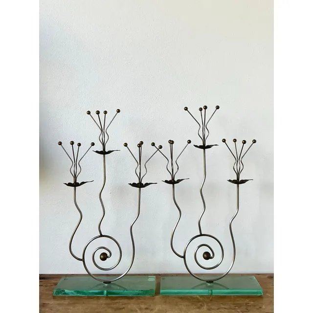Vintage Postmodern Three Candle Candelabra After Tony Evans - A Pair — additional photo 2