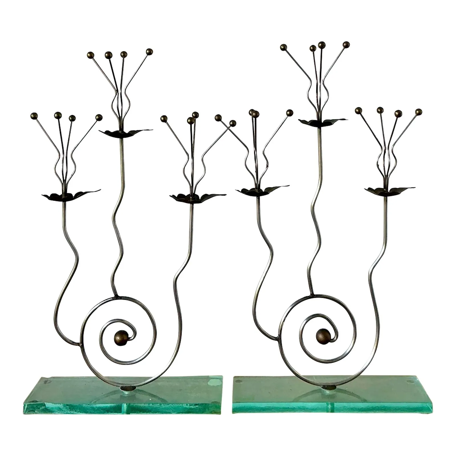 Vintage Postmodern Three Candle Candelabra After Tony Evans - A Pair