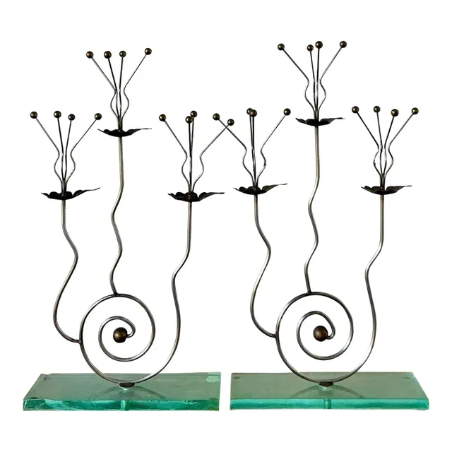 Vintage Postmodern Three Candle Candelabra After Tony Evans - A Pair — additional photo 1