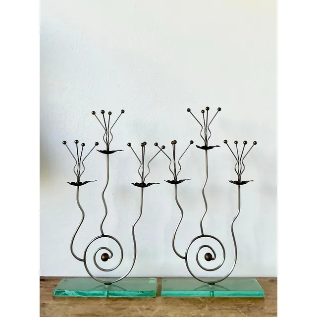 Vintage Postmodern Three Candle Candelabra After Tony Evans - A Pair — additional photo 3