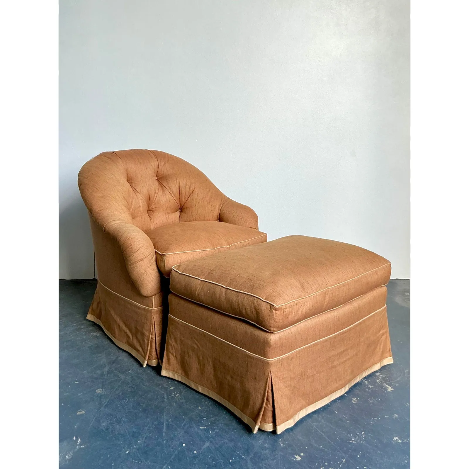 Vintage Regency Tufted Lounge Chair and Ottoman — additional photo 1