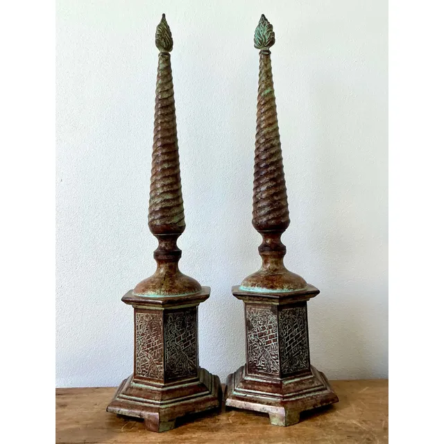 Vintage Boho Patinated Metal Obelisks - A Pair — additional photo 2