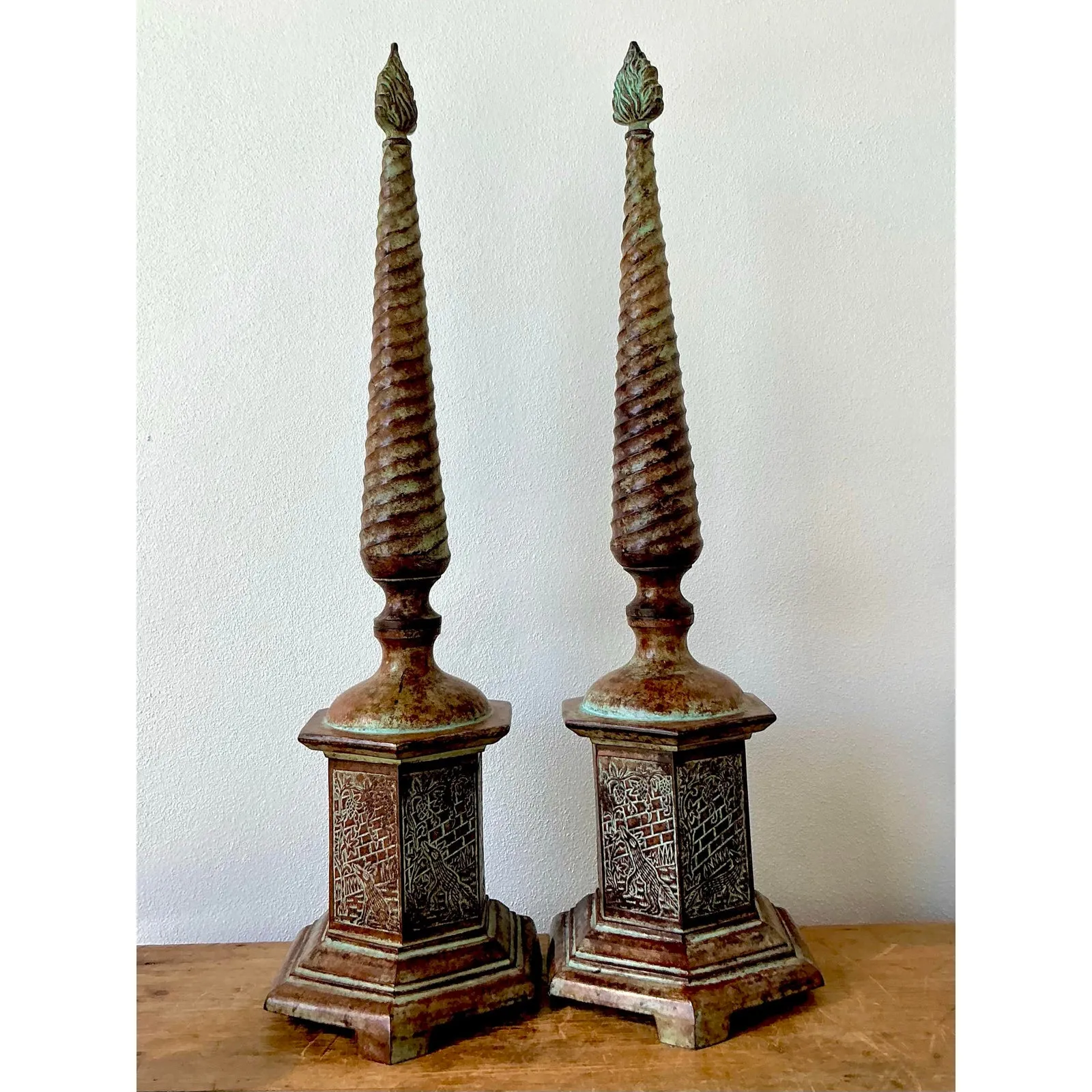 Vintage Boho Patinated Metal Obelisks - A Pair — additional photo 3