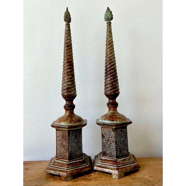 Vintage Boho Patinated Metal Obelisks - A Pair — additional photo 3