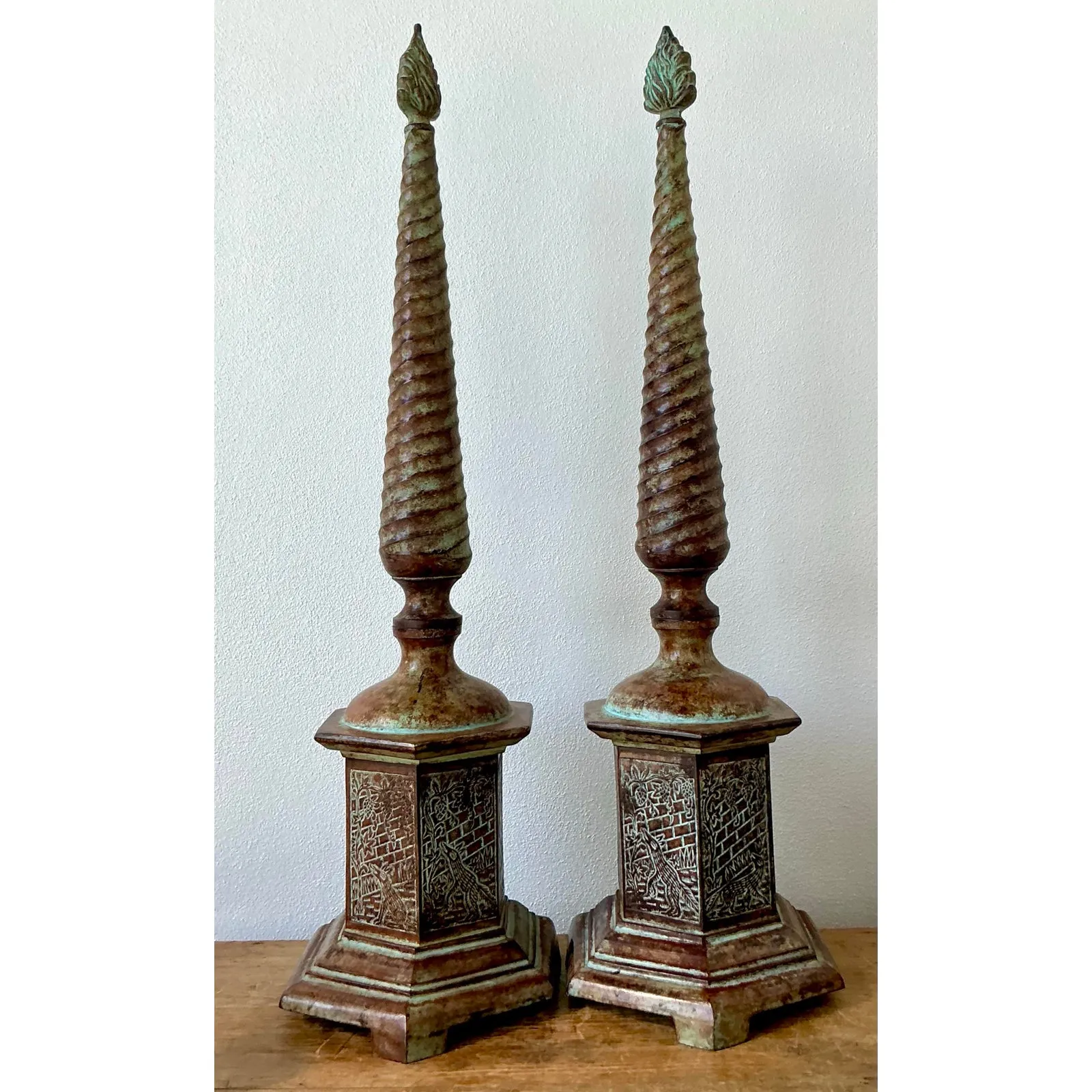Vintage Boho Patinated Metal Obelisks - A Pair — additional photo 4