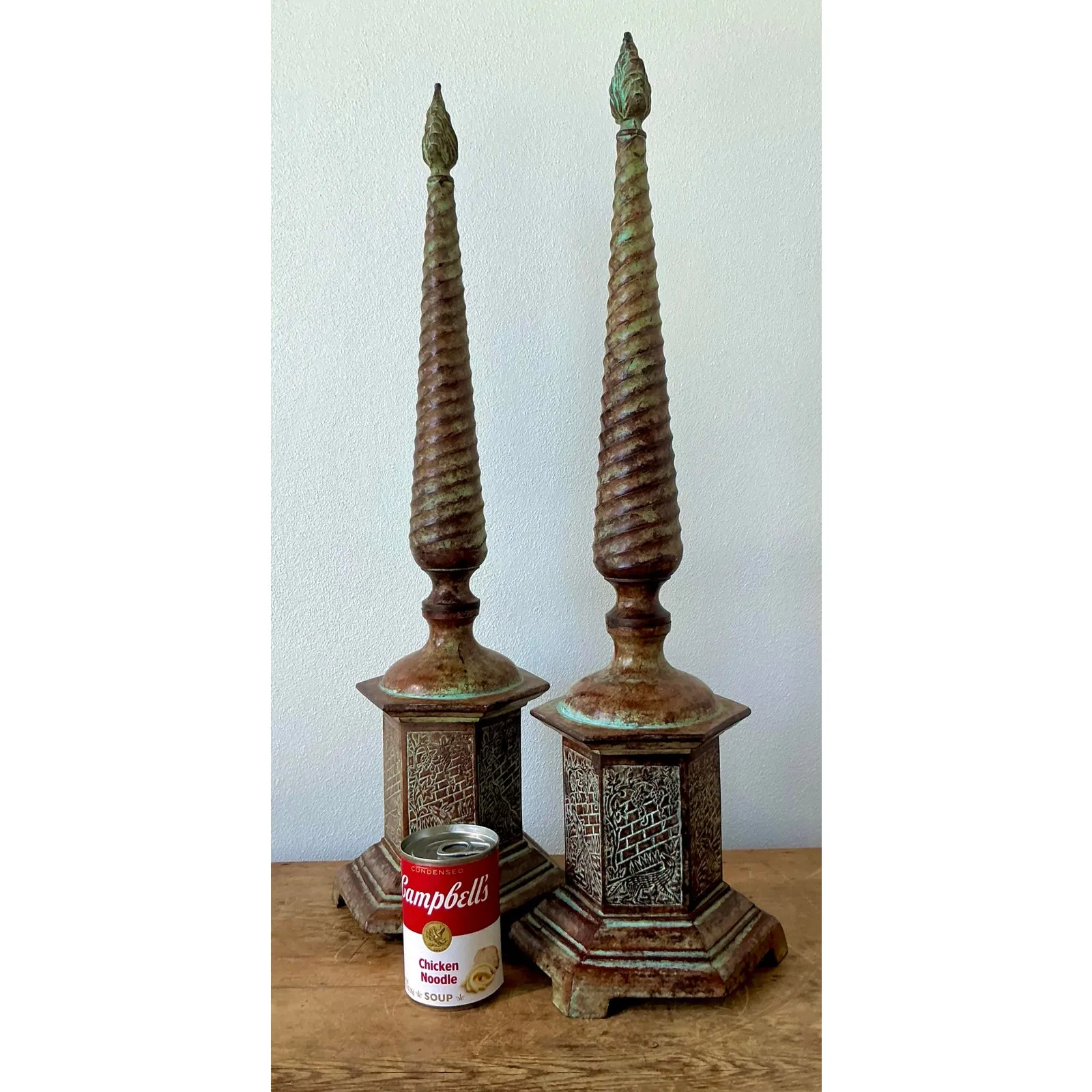 Vintage Boho Patinated Metal Obelisks - A Pair — additional photo 6