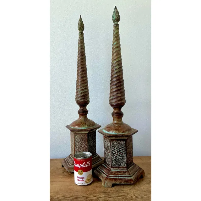 Vintage Boho Patinated Metal Obelisks - A Pair — additional photo 6