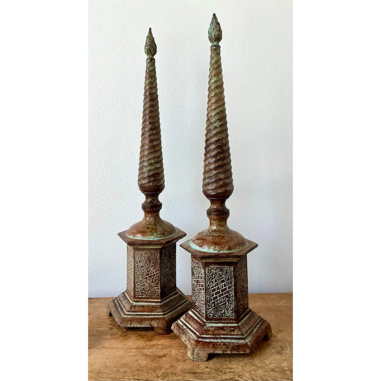 Vintage Boho Patinated Metal Obelisks - A Pair — additional photo 7