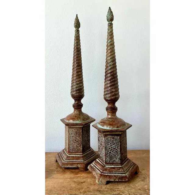 Vintage Boho Patinated Metal Obelisks - A Pair — additional photo 7