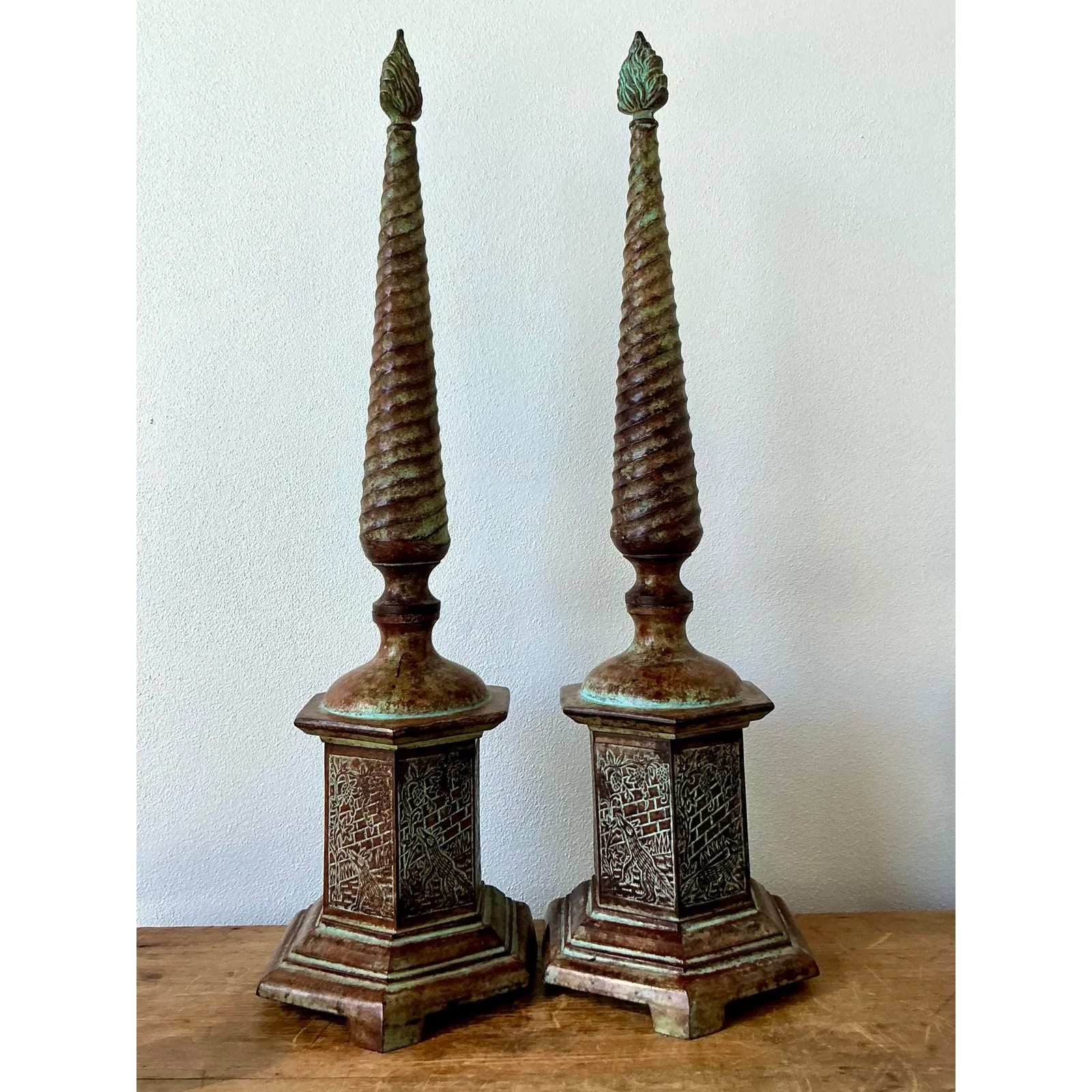 Vintage Boho Patinated Metal Obelisks - A Pair — additional photo 8
