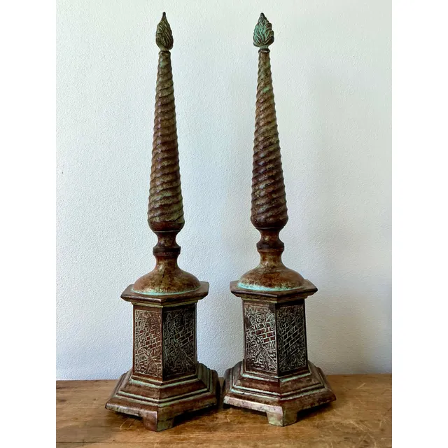 Vintage Boho Patinated Metal Obelisks - A Pair — additional photo 8