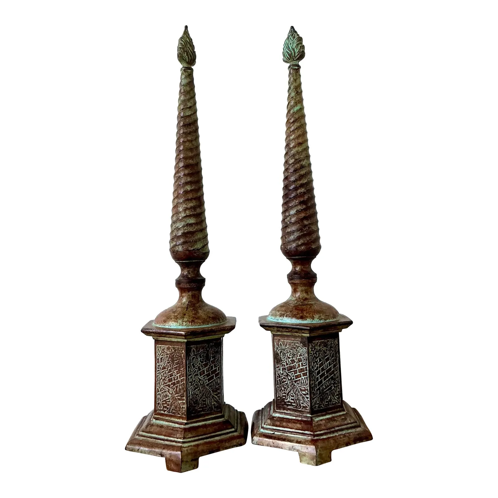 Vintage Boho Patinated Metal Obelisks - A Pair — additional photo 1