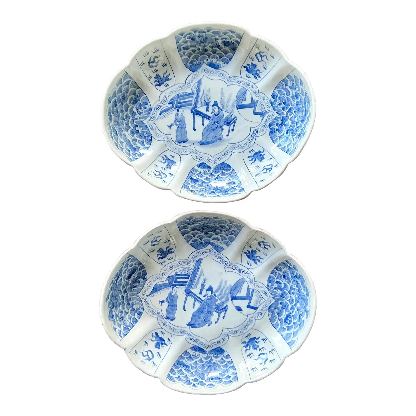 Vintage Asian Scalloped Blue and White Bowl -a Pair — additional photo 1