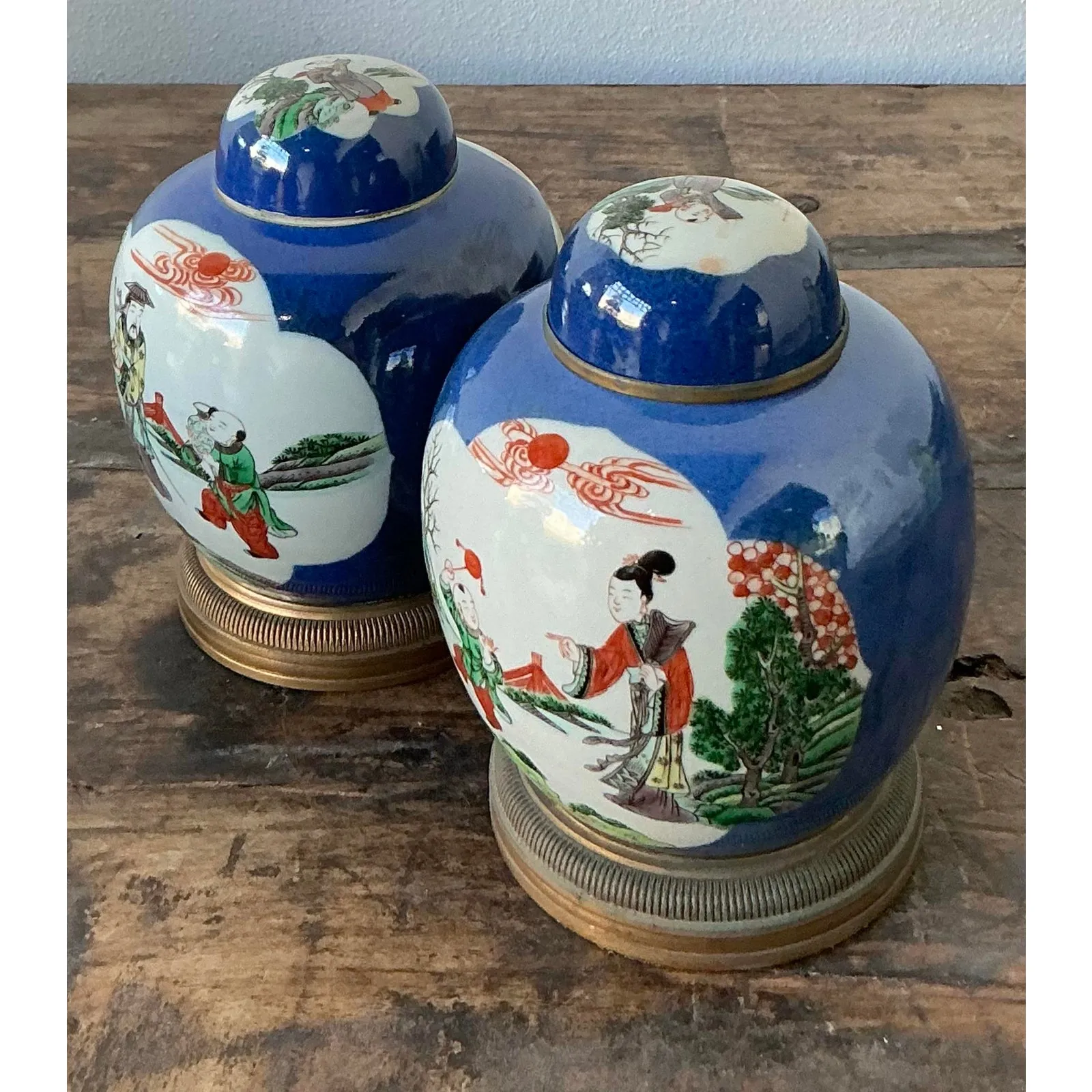 Vintage Asian Famile Verte Lidded Ceramic Jars - A Pair — additional photo 5