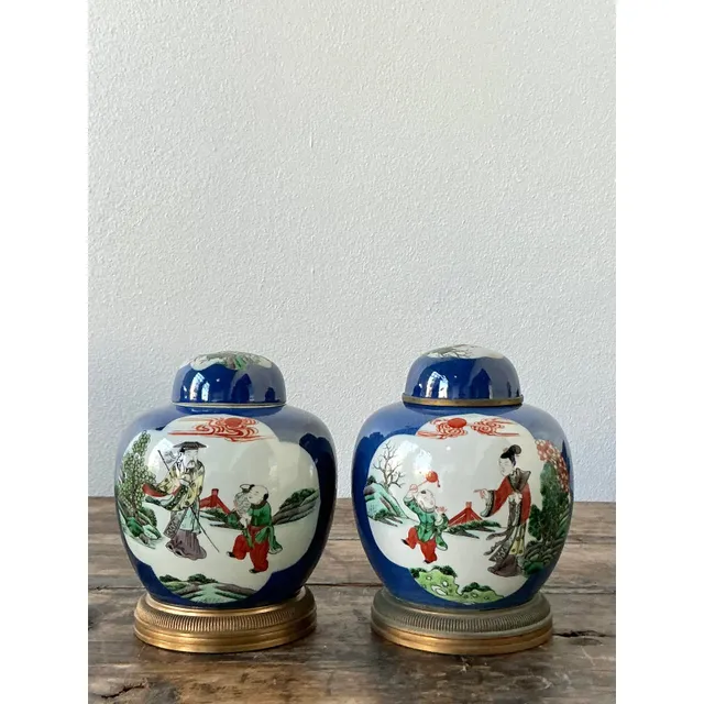 Vintage Asian Famile Verte Lidded Ceramic Jars - A Pair — additional photo 4