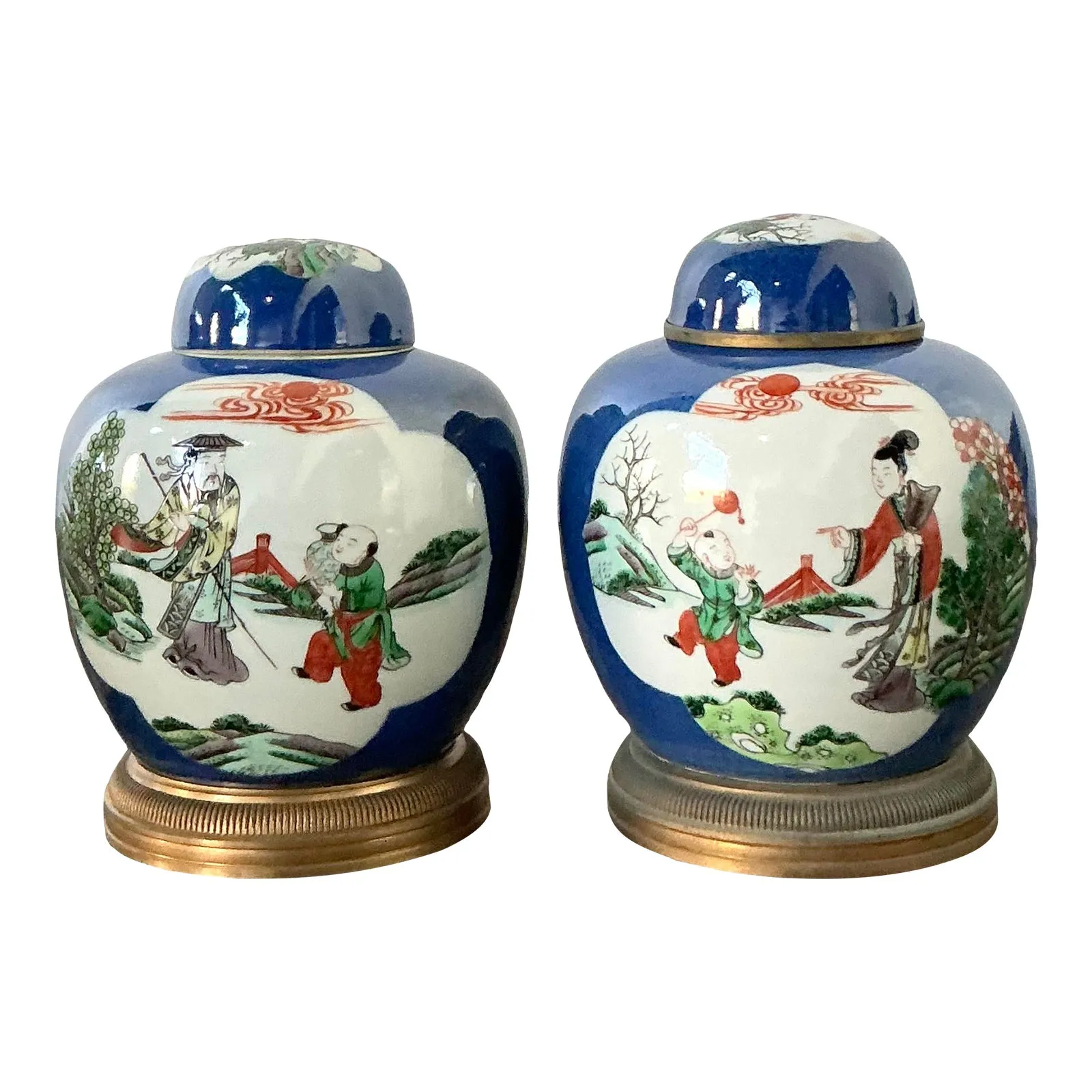 Vintage Asian Famile Verte Lidded Ceramic Jars - A Pair — additional photo 1