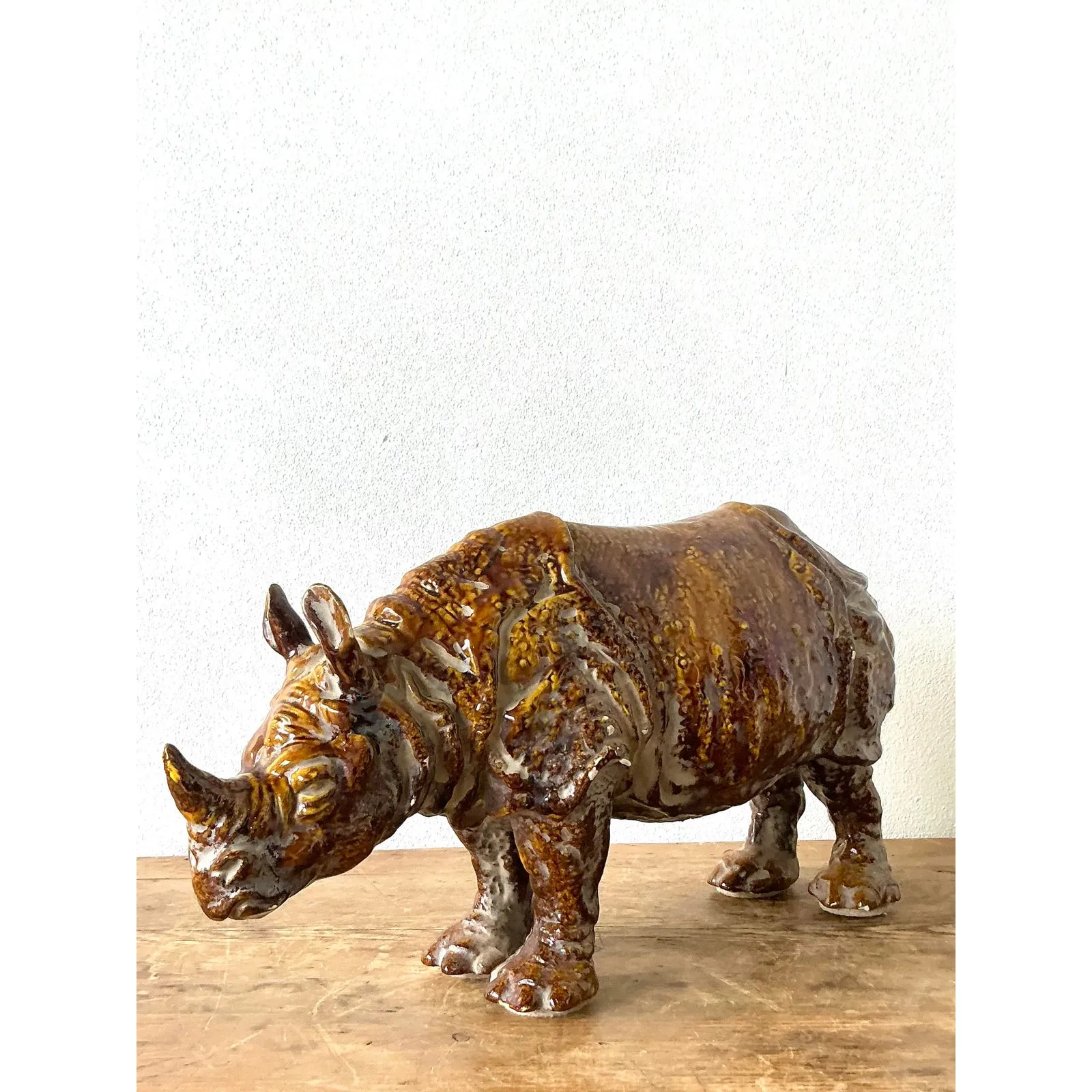 Vintage 60s Italian Glazed Ceramic Rhino — additional photo 3