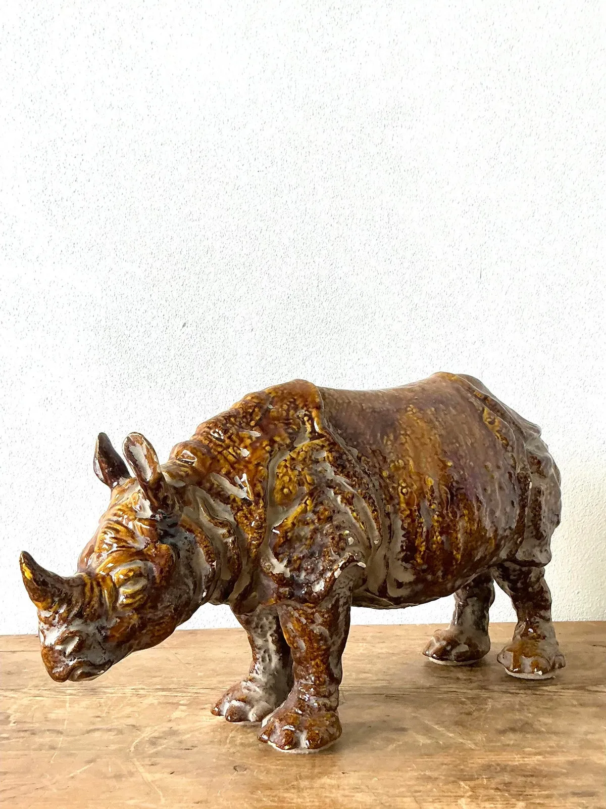 Vintage 60s Italian Glazed Ceramic Rhino — additional photo 2