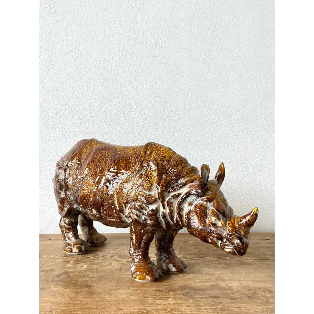 Vintage 60s Italian Glazed Ceramic Rhino — additional photo 4