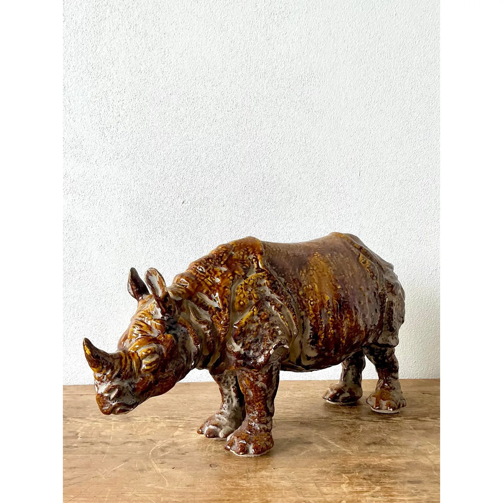 Vintage 60s Italian Glazed Ceramic Rhino — additional photo 5