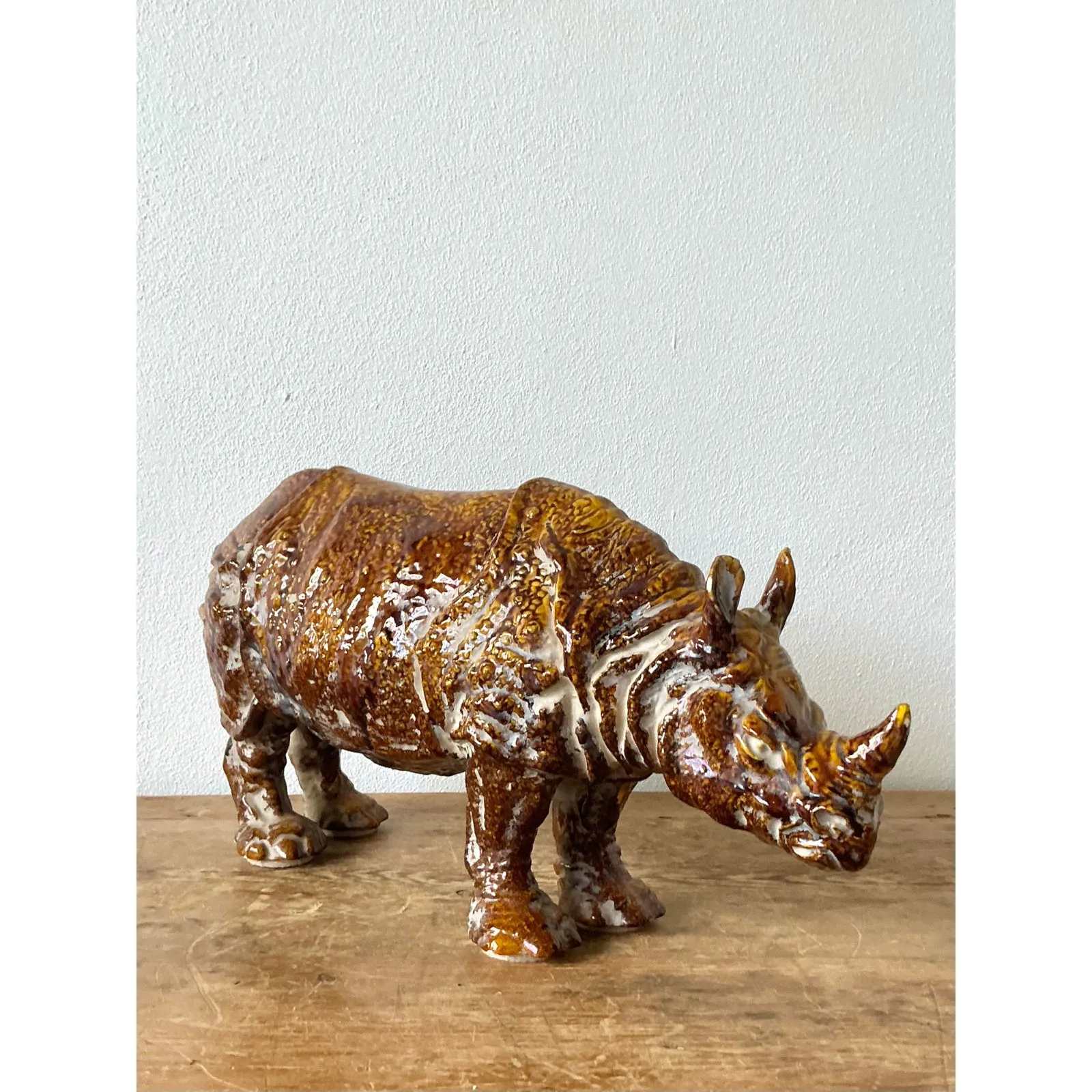 Vintage 60s Italian Glazed Ceramic Rhino — additional photo 7