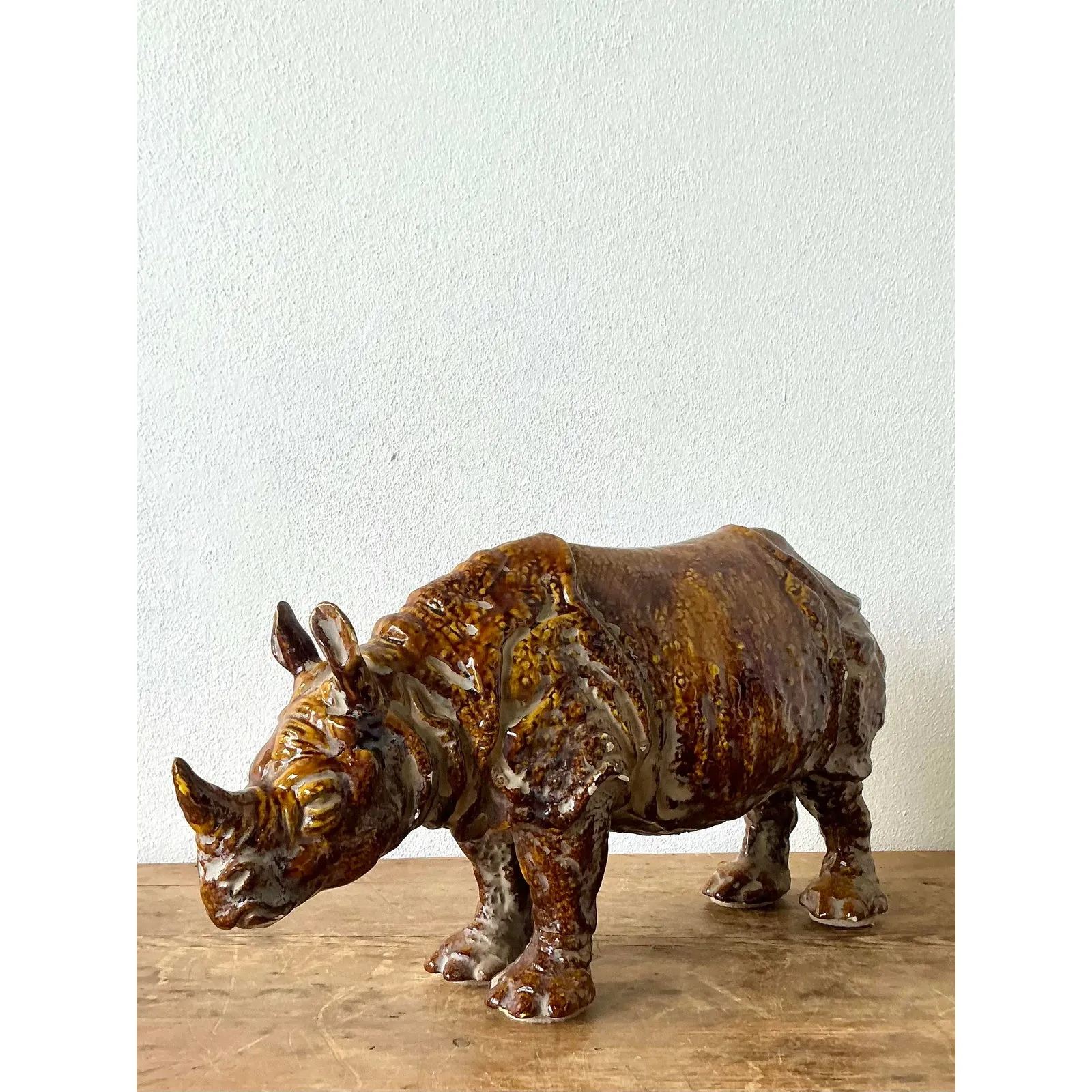 Vintage 60s Italian Glazed Ceramic Rhino — additional photo 8