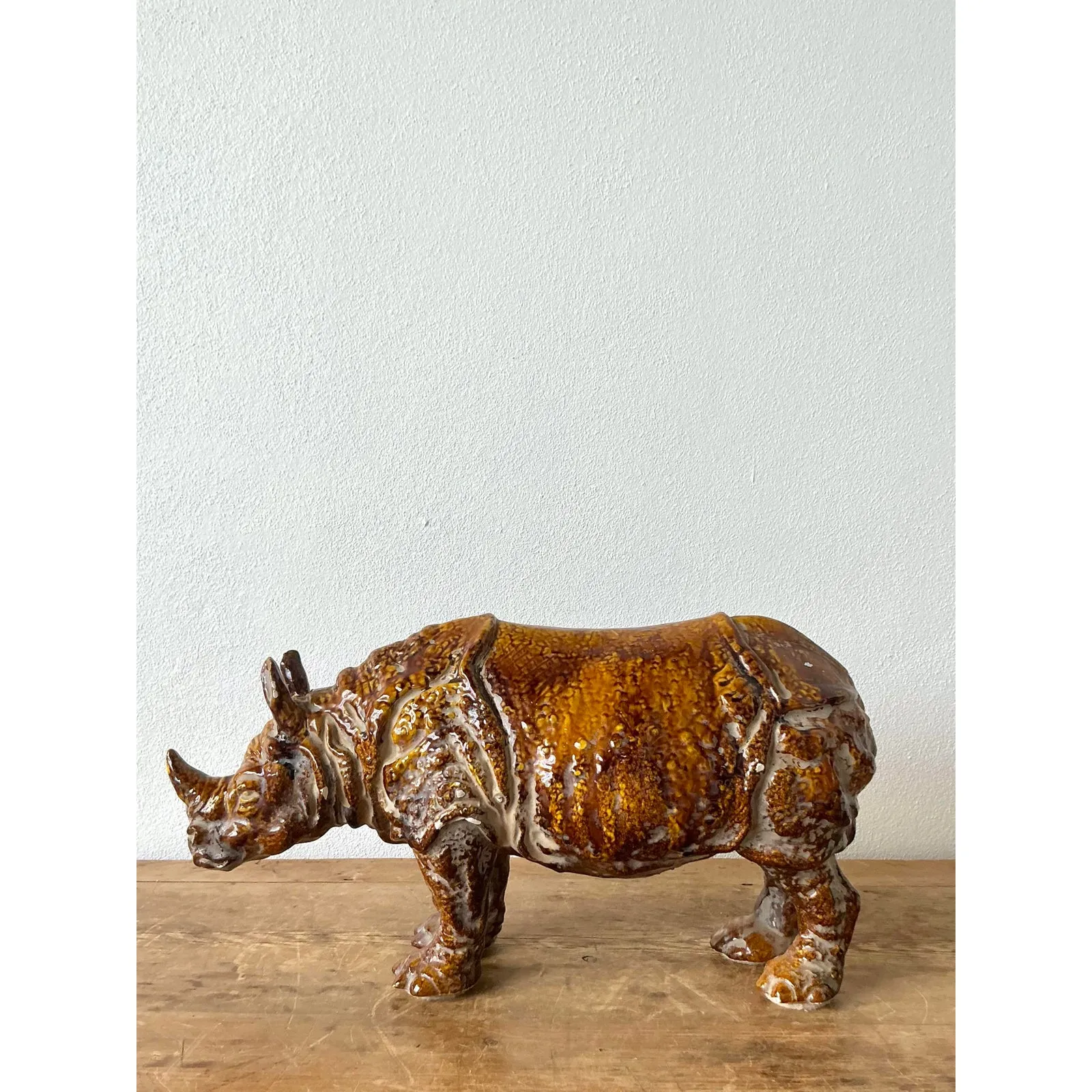Vintage 60s Italian Glazed Ceramic Rhino — additional photo 2