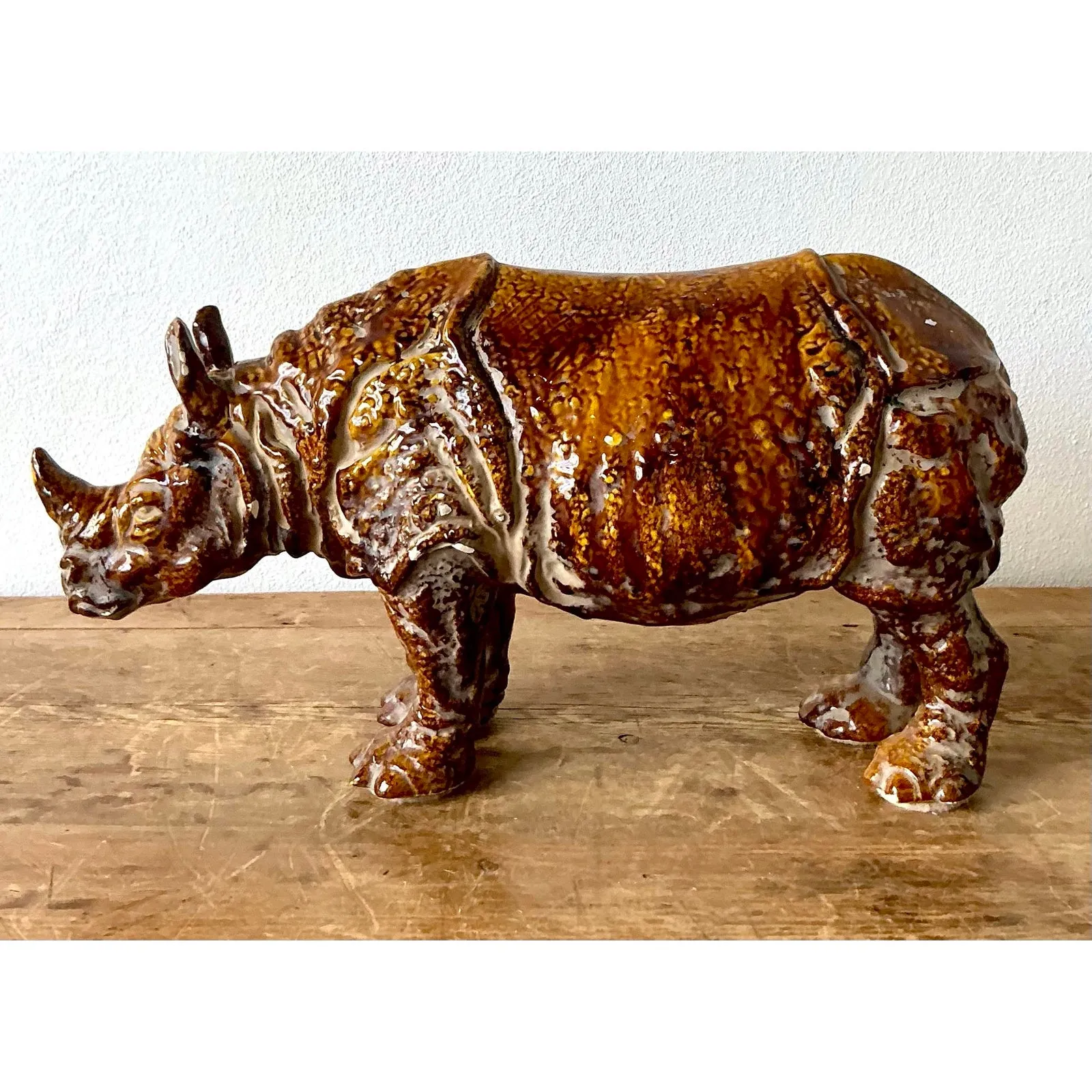 Vintage 60s Italian Glazed Ceramic Rhino