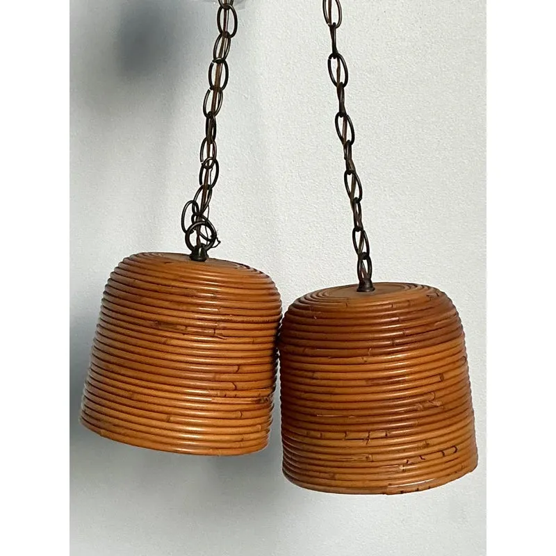 Vintage Boho Coiled Pencil Reed Hanging Light Pendant — additional photo 4