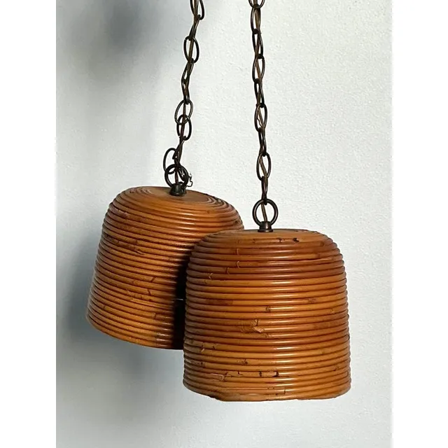 Vintage Boho Coiled Pencil Reed Hanging Light Pendant — additional photo 7