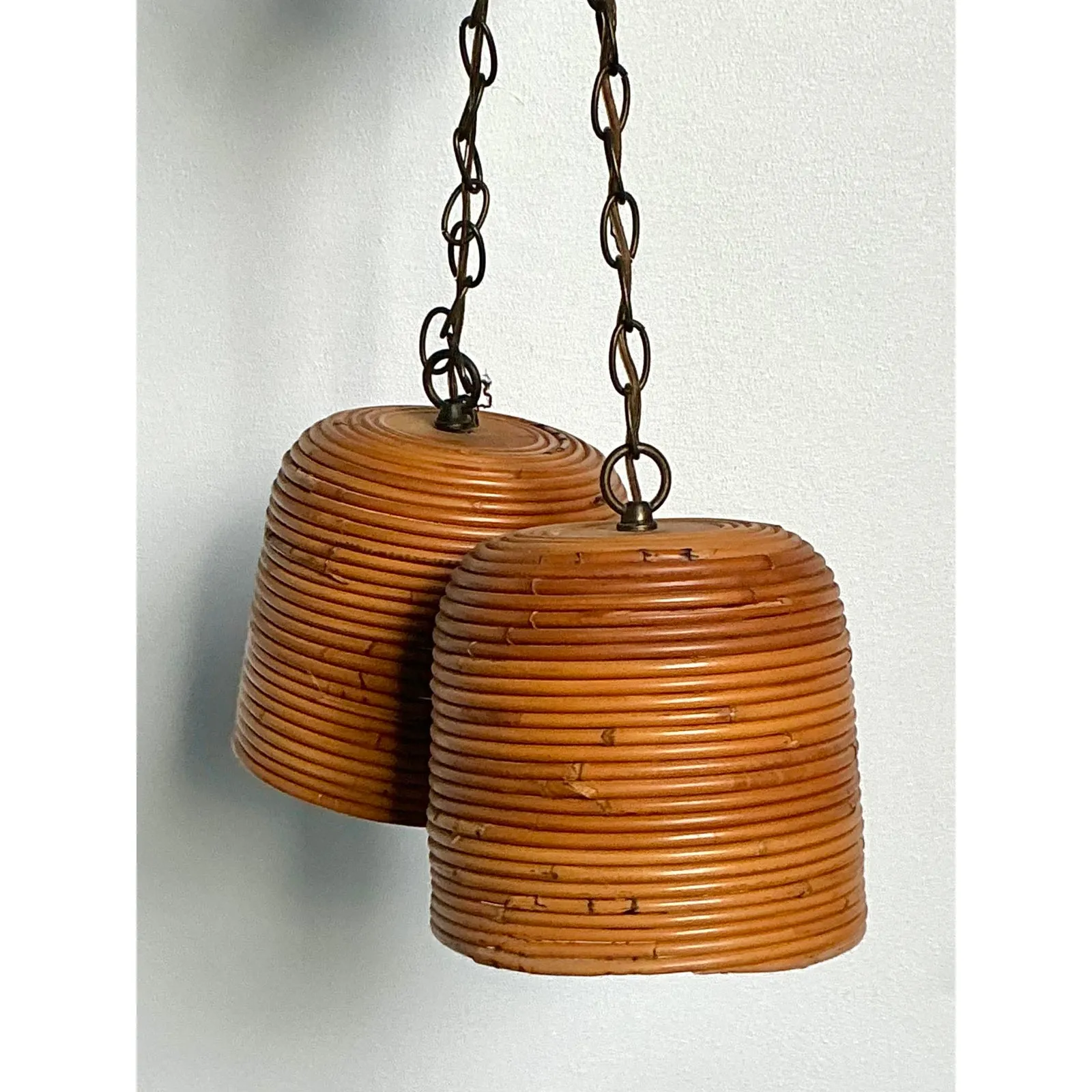 Vintage Boho Coiled Pencil Reed Hanging Light Pendant — additional photo 8