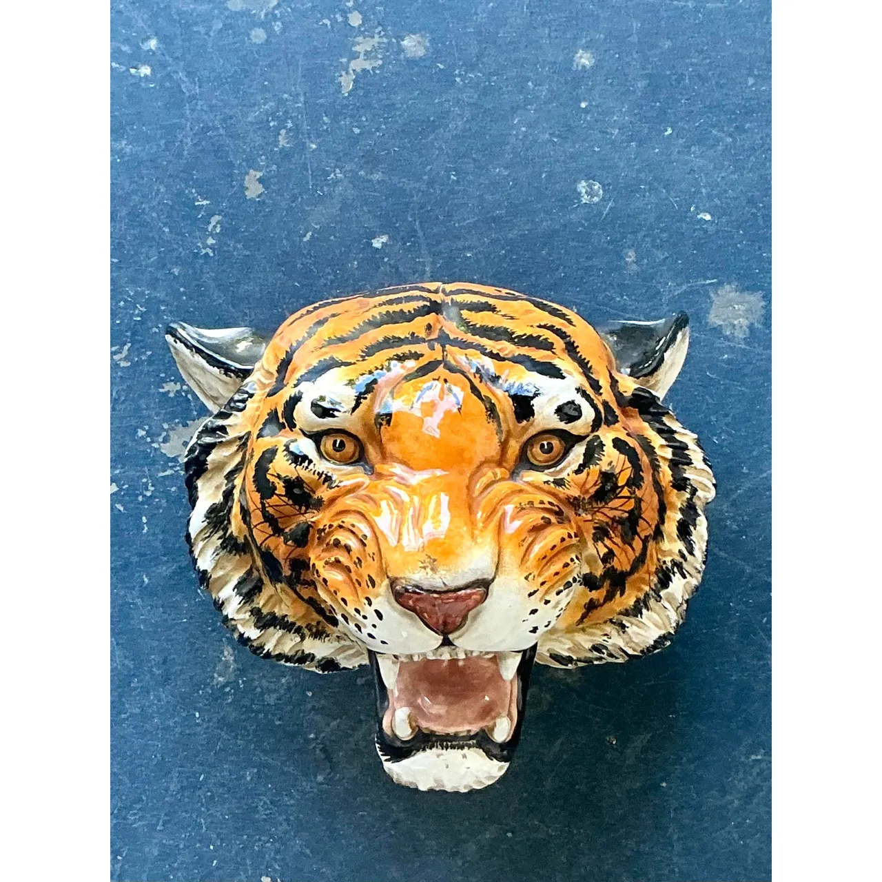 Vintage Boho Glazed Ceramic Wall Tiger