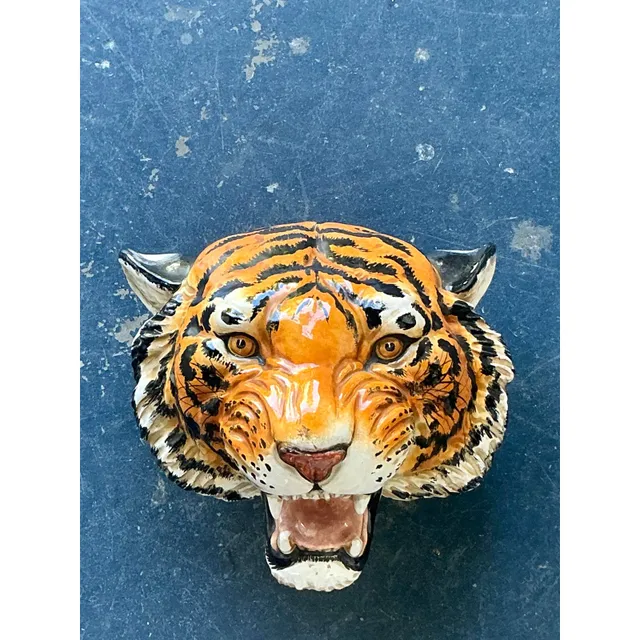 Vintage Boho Glazed Ceramic Wall Tiger — additional photo 1