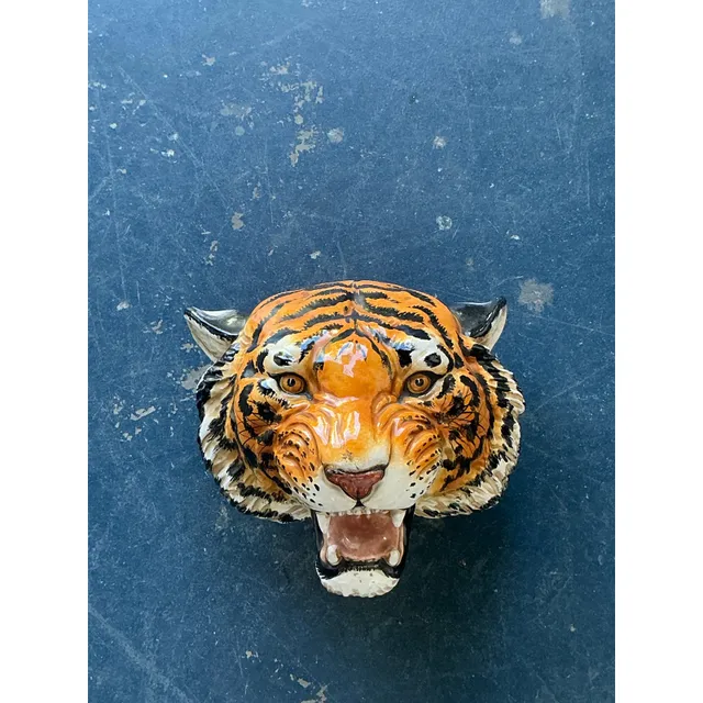 Vintage Boho Glazed Ceramic Wall Tiger — additional photo 2