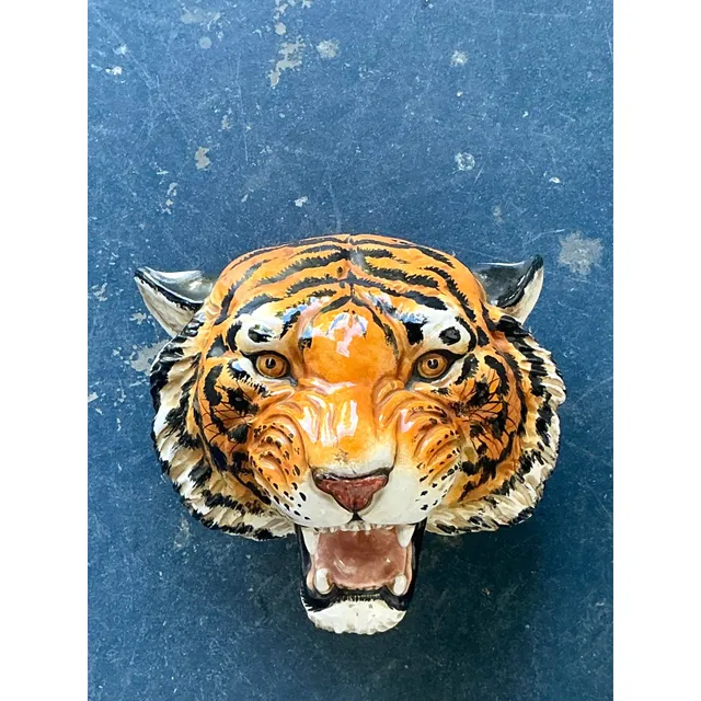 Vintage Boho Glazed Ceramic Wall Tiger — additional photo 4