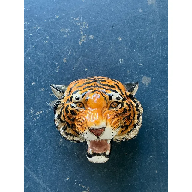 Vintage Boho Glazed Ceramic Wall Tiger — additional photo 6