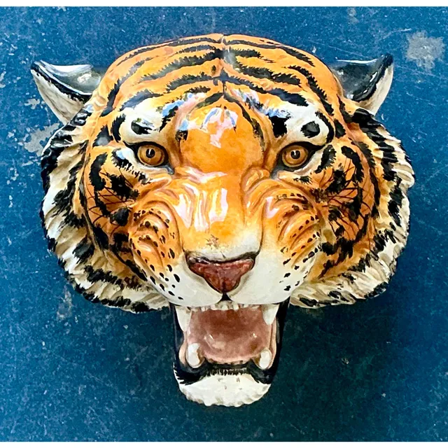 Vintage Boho Glazed Ceramic Wall Tiger — additional photo 7