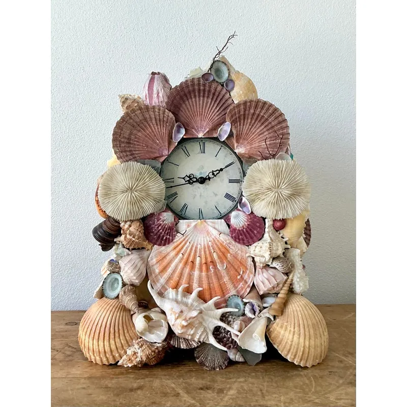 Vintage Boho Shell Encrusted Mantle Clock — additional photo 4