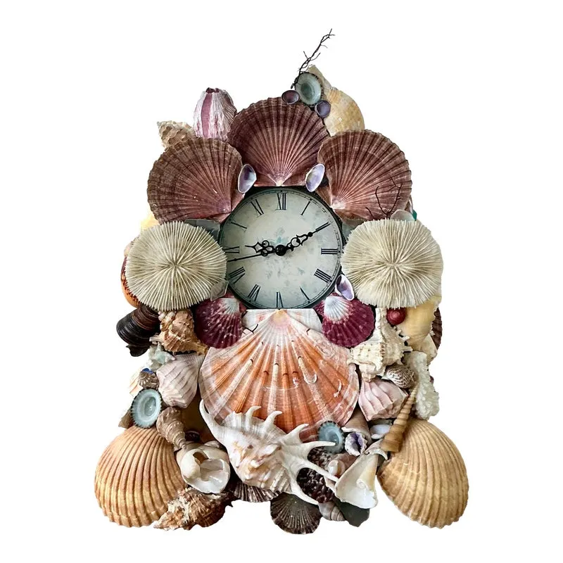 Vintage Boho Shell Encrusted Mantle Clock — additional photo 1