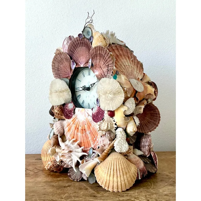 Vintage Boho Shell Encrusted Mantle Clock — additional photo 6