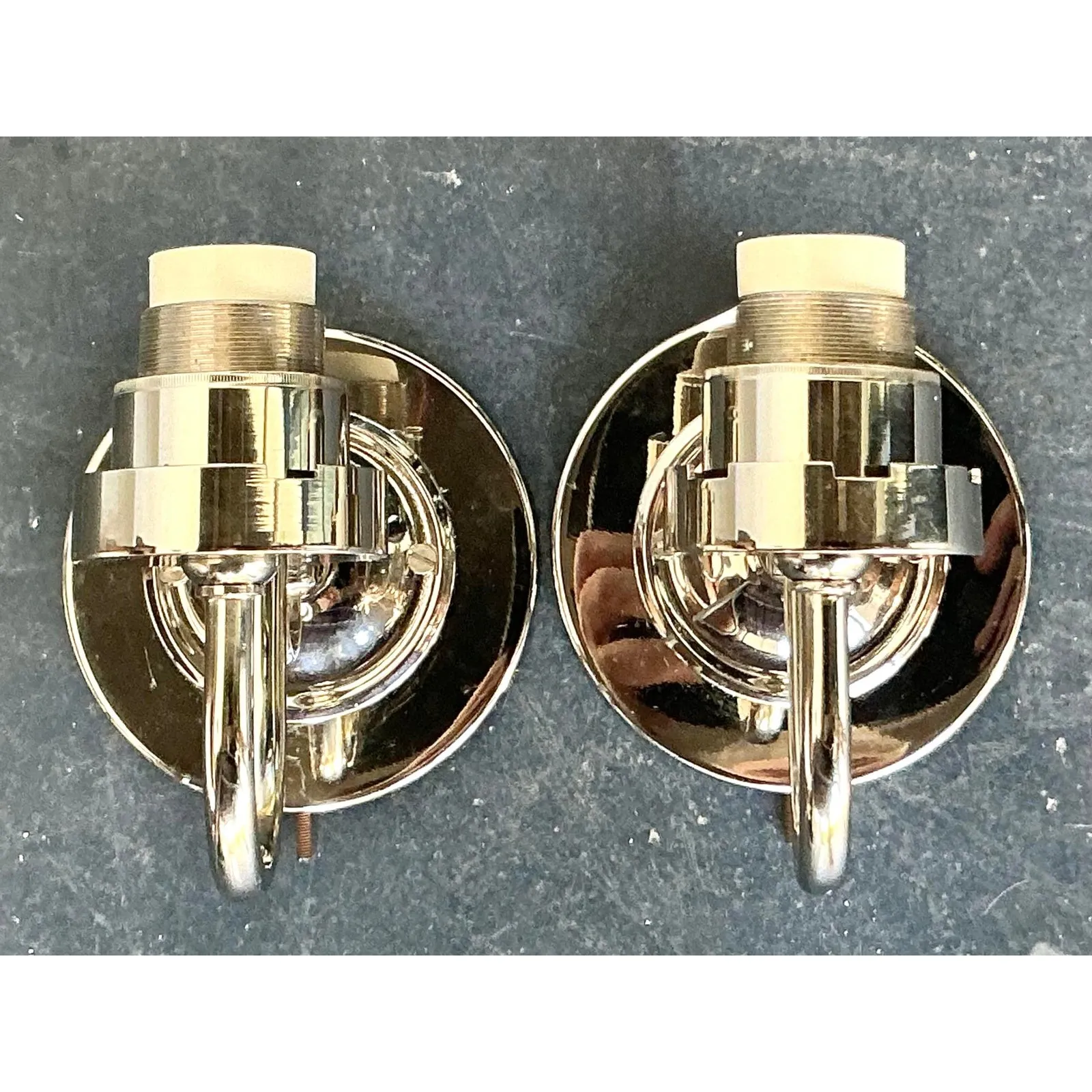 Vintage Boho Vaughan Polished Nickel Light Sconce - A Pair — additional photo 5