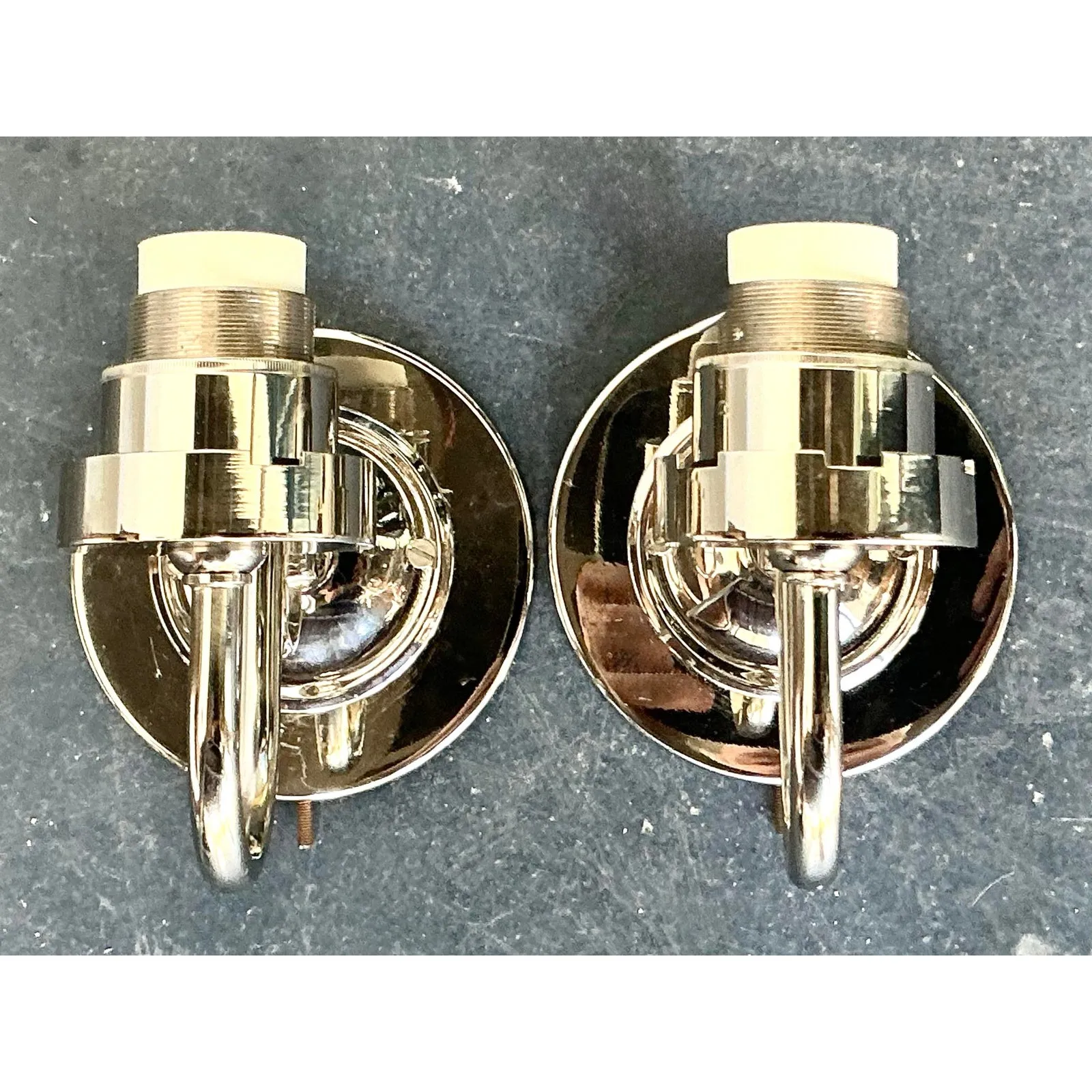 Vintage Boho Vaughan Polished Nickel Light Sconce - A Pair — additional photo 2