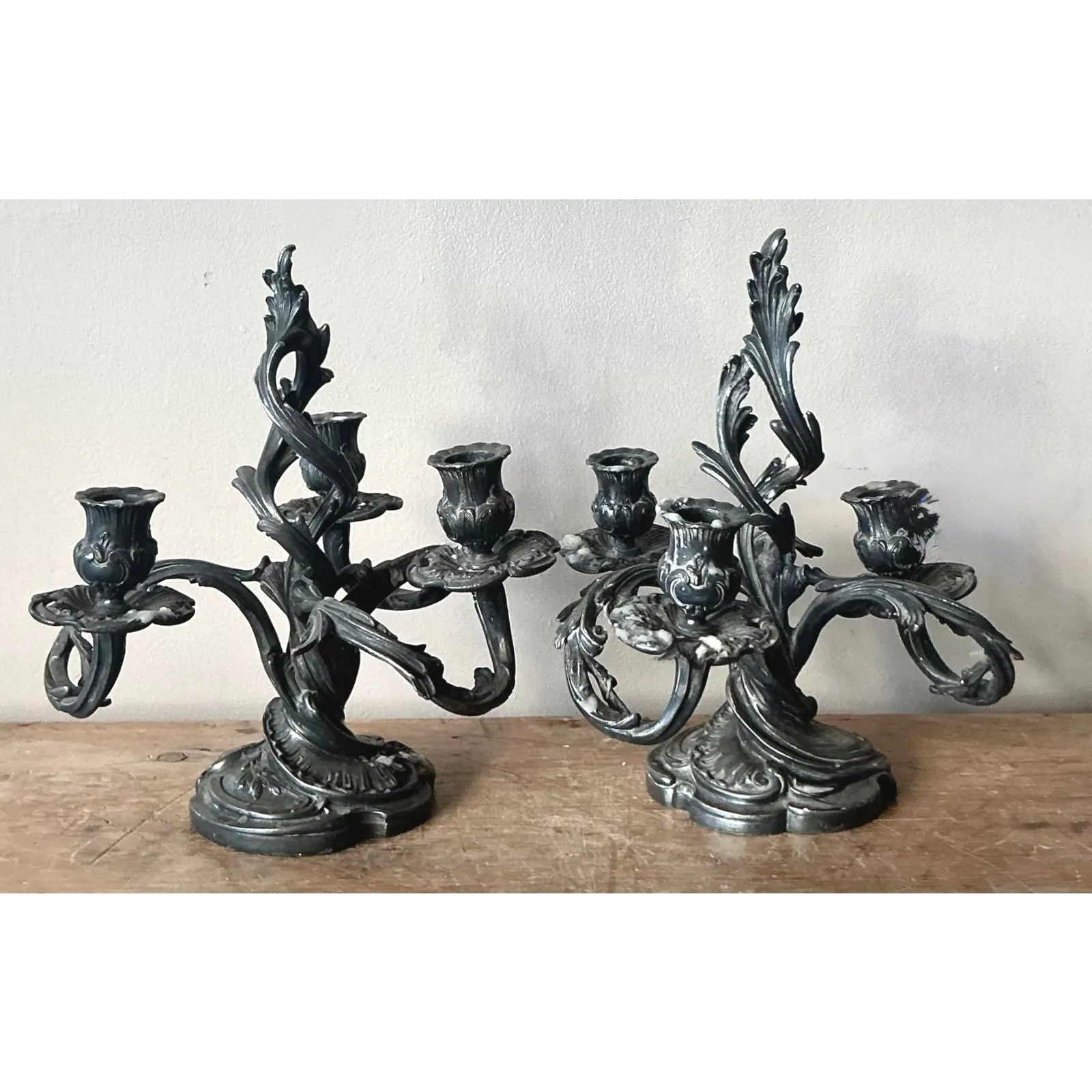 Vintage Art Nouveau Three Arm Candelabras - A Pair — additional photo 2
